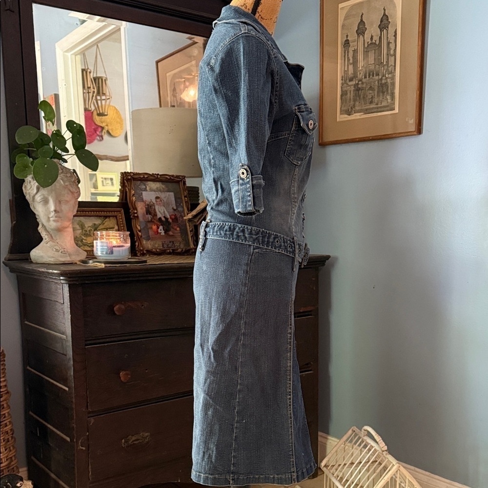 Hot Kiss Y2K Denim Shirt Dress Belted Button Front Blue Medium - Picture 8 of 16